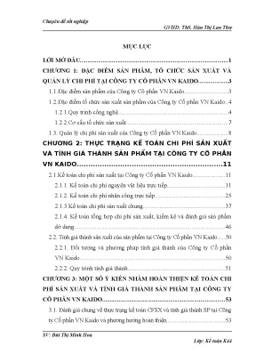 Kế toán tập hợp chi phí sản xuất và tính giá thành sản phẩm của công ty cổ phần vn kaido