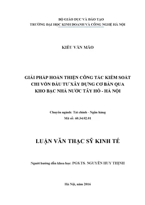 Giải pháp hoàn thiện công tác kiểm soát chi vốn đầu tư xây dựng cơ bản qua kho bạc nhà nước tây hồ hà nội