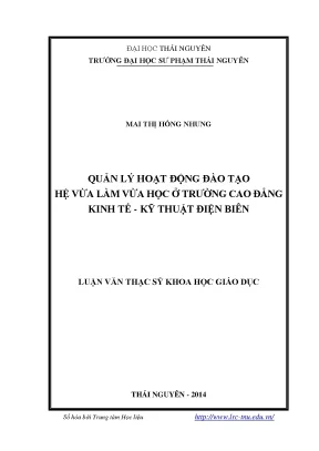 Luận văn thạc sĩ quản lý hoạt động đào tạo hệ vừa làm vừa học ở trường cao đẳng kinh tế kỹ thuật điện biên