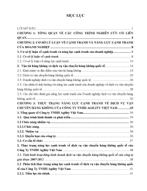Nâng cao năng lực cạnh tranh về dịch vụ vận chuyển hàng không quốc tế của công ty tnhh agility việt nam
