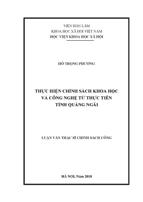 Luận văn thạc sĩ thực hiện chính sách khoa học và công nghệ từ thực tiễn tỉnh quảng ngãi