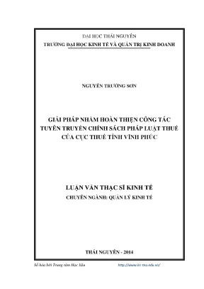 Luận văn thạc sĩ giải pháp nhằm hoàn thiện công tác tuyên truyền chính sách pháp luật thuế của cục thuế tỉnh vĩnh phúc