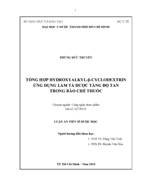 Luận án tiến sĩ tổng hợp hydroxyalkyl β cyclodextrin ứng dụng làm tá dược tăng độ tan trong bào chế thuốc