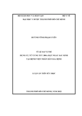 Luận án tỉ lệ sai vị trí dụng cụ tử cung tcu 380a đặt ngay sau sinh tại bệnh viện nhân dân gia định