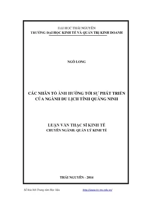 Luận văn thạc sĩ các nhân tố ảnh hưởng tới sự phát triển của ngành du lịch tỉnh quảng ninh