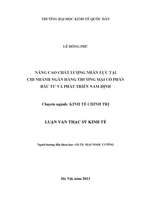 Nâng cao chất lượng nhân lực tại chi nhánh ngân hàng thương mại cổ phần đầu tư và phát triển nam định