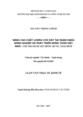 Nâng cao chất lượng cho vay tại ngân hàng nông nghiệp và phát triển nông thôn việt nam chi nhánh huyện đông hưng thái bình