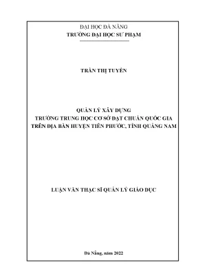 Quản lý xây dựng trường trung học cơ sở đạt chuẩn quốc gia trên địa bàn huyện tiên phước tỉnh quảng nam
