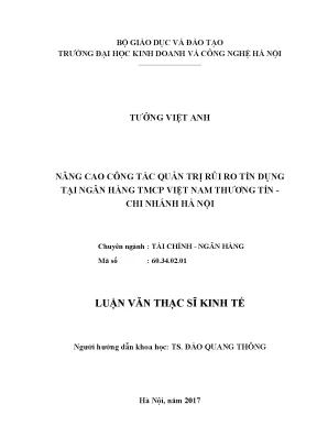 Nâng cao công tác quản trị rủi ro tín dụng tại ngân hàng tmcp việt nam thương tín chi nhánh hà nội