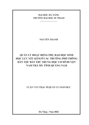 Quản lý hoạt động phụ đạo học sinh học lực yếu kém ở các trường phổ thông dân tộc bán trú trung học cơ sở huyện nam trà my tỉnh quảng nam