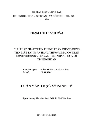 Giải pháp phát triển thanh toán không dùng tiền mặt tại ngân hàng thương mại cổ phần công thương việt nam chi nhánh cửa lò tỉnh nghệ an