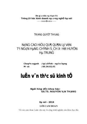 Âng cao hiệu quả quản lý vốn tại ngân hàng chính sách xã hội huyện hà trung