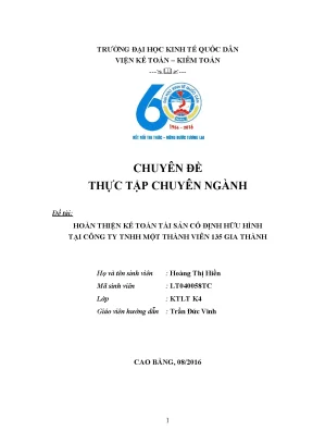 Hoàn thiện kế toán tài sản cố định hữu hình tại công ty tnhh một thành viên 135 gia thành