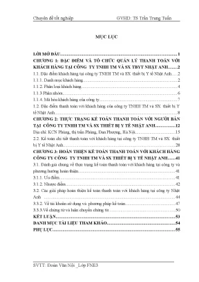 Hoàn thiện kế toán thanh toán với khách hàng tại công ty tnhh tm sx thiết bị y tế nhật anh