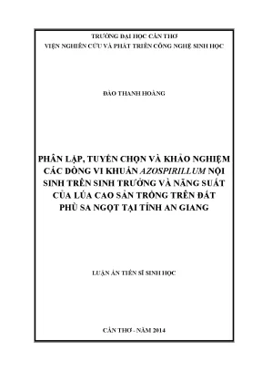 Luận án tiến sĩ phân lập tuyển chọn và khảo nghiệm các dòng vi khuẩn azospirillum nội sinh trên sinh trưởng và năng suất của lúa cao sản trồng trên đất phù sa ngọt tại tỉnh an giang