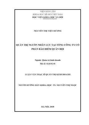 Luận văn thạc sĩ quản trị nguồn nhân lực tại tổng công ty cổ phần bảo hiểm quân đội
