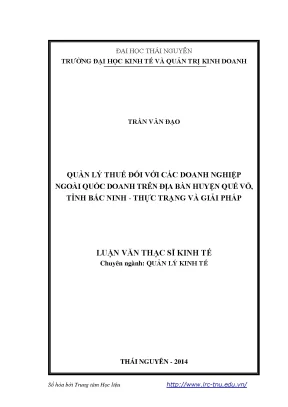 Luận văn thạc sĩ quản lý thuế đối với các doanh nghiệp ngoài quốc doanh trên địa bàn huyện quế võ tỉnh bắc ninh thực trạng và giải pháp