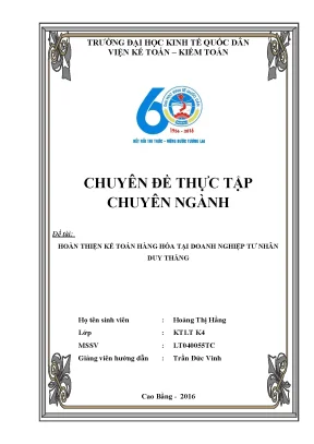 Hoàn thiện kế toán hàng hóa tại doanh nghiệp tư nhân duy thăng
