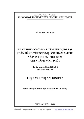 Luận văn thạc sĩ phát triển các sản phẩm tín dụng tại ngân hàng thương mại cổ phần đầu tư và phát triển việt nam chi nhánh vĩnh phúc