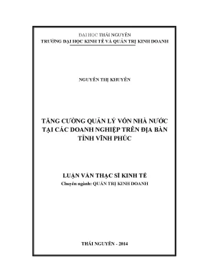 Luận văn thạc sĩ tăng cường quản lý vốn nhà nước tại các doanh nghiệp trên địa bàn tỉnh vĩnh phúc