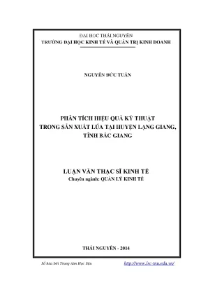 Luận văn thạc sĩ phân tích hiệu quả kỹ thuật trong sản xuất lúa tại huyện lạng giang tỉnh bắc giang