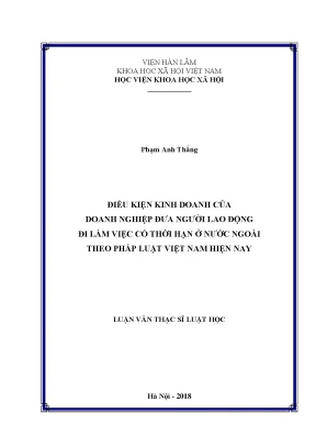 Luận văn thạc sĩ điều kiện kinh doanh của doanh nghiệp đưa người lao động đi làm việc có thời hạn ở nước ngoài theo pháp luật việt nam hiện nay