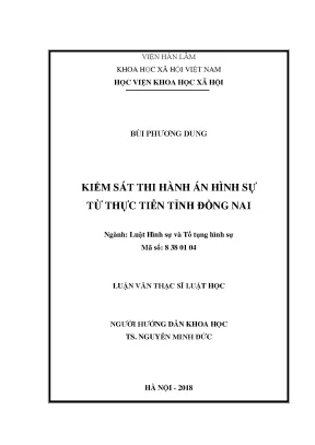 Luận văn thạc sĩ kiểm sát thi hành án hình sự từ thực tiễn tỉnh đồng nai