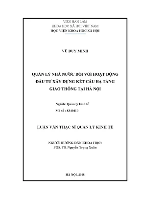 Luận văn thạc sĩ quản lý nhà nước đối với hoạt động đầu tư xây dựng kết cấu hạ tầng giao thông tại hà nội