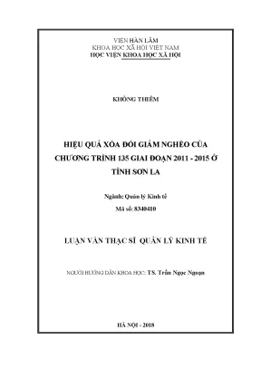 Luận văn thạc sĩ hiệu quả xóa đói giảm nghèo của chương trình 135 giai đoạn 2011 2015 ở tỉnh sơn la