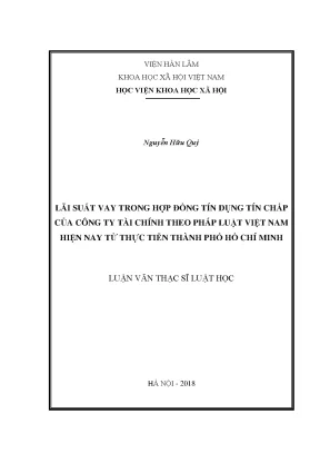 Luận văn thạc sĩ lãi suất vay trong hợp đồng tín dụng tín chấp của công ty tài chính theo pháp luật việt nam hiện nay từ thực tiển thành phố hồ chí minh