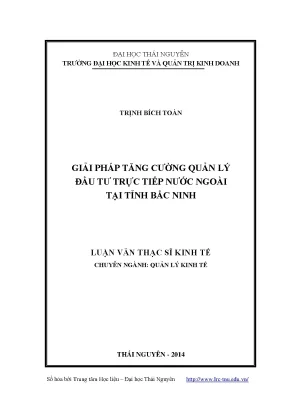 Luận văn thạc sĩ giải pháp tăng cường quản lý đầu tư trực tiếp nước ngoài tại tỉnh bắc ninh