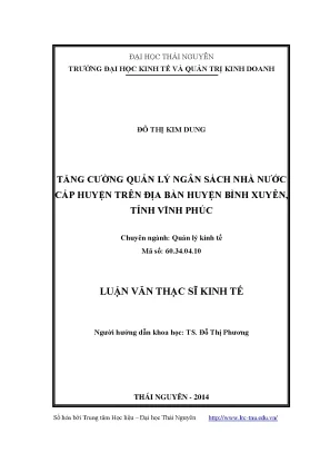 Luận văn thạc sĩ tăng cường quản lý ngân sách nhà nước cấp huyện trên địa bàn huyện bình xuyên tỉnh vĩnh phúc