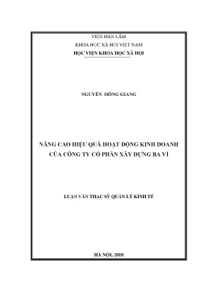 Luận văn thạc sĩ nâng cao hiệu quả hoạt động kinh doanh của công ty cổ phần xây dựng ba vì