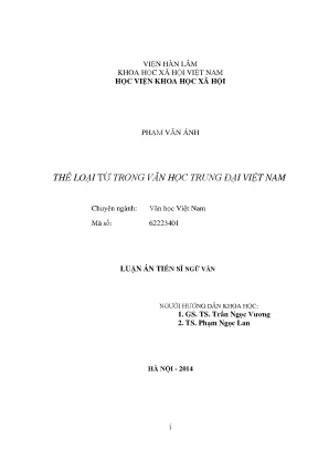 Luận án tiến sĩ thể loại từ trong văn học trung đại việt nam