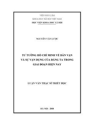 Luận văn thạc sĩ tư tưởng hồ chí minh về dân vận và sự vận dụng của đảng ta trong giai đoạn hiện nay