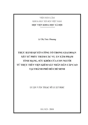 Luận văn thạc sĩ thực hành quyền công tố trong giai đoạn xét xử phúc thẩm các vụ án xâm phạm tính mạng sức khỏe của con người từ thực tiễn viện kiểm sát nhân dân cấp cao thành phố hồ chí minh