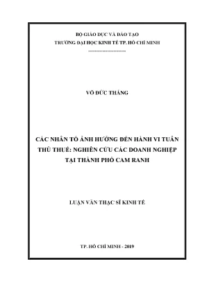 Các nhân tố ảnh hưởng đến hành vi tuân thủ thuế nghiên cứu các doanh nghiệp tại thành phố cam ranh 6673282