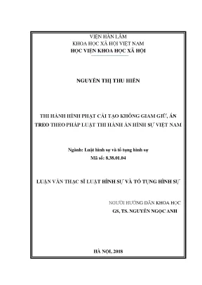 Luận văn thạc sĩ thi hành hình phạt cải tạo không giam giữ án treo theo pháp luật thi hành án hình sự việt nam