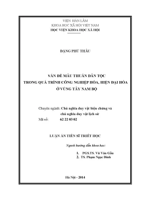 Luận án tiến sĩ vấn đề mâu thuẫn dân tộc trong quá trình công nghiệp hóa hiện đại hóa ở vùng tây nam bộ