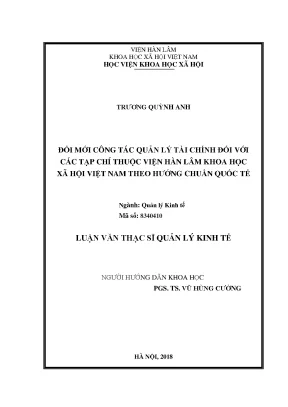 Luận văn thạc sĩ đổi mới công tác quản lý tài chính đối với các tạp chí thuộc viện hàn lâm khoa học xã hội việt nam theo hướng chuẩn quốc tế