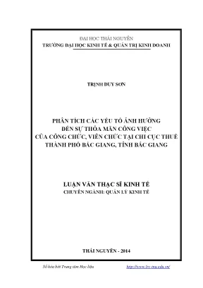 Luận văn thạc sĩ phân tích các yếu tố ảnh hưởng đến sự thỏa mãn công việc của công chức viên chức tại chi cục thuế thành phố bắc giang tỉnh bắc giang
