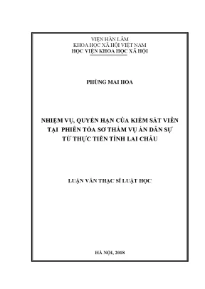 Luận văn thạc sĩ nhiệm vụ quyền hạn của kiểm sát viên tại phiên tòa sơ thẩm vụ án dân sự từ thực tiễn tỉnh lai châu