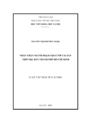 Luận văn thạc sĩ nhân thân người phạm tội cướp tài sản trên địa bàn thành phố hồ chí minh