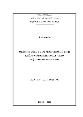 Luận văn thạc sĩ quản trị công ty cổ phần theo mô hình không có ban kiểm soát theo luật doanh nghiệp năm 2014