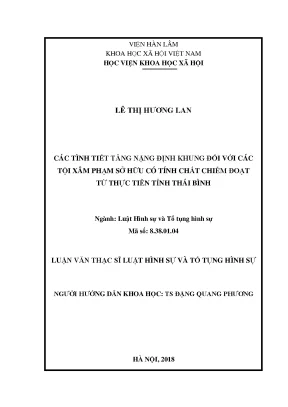 Luận văn thạc sĩ các tình tiết tăng nặng định khung đối với các tội xâm phạm sở hữu có tính chất chiếm đoạt từ thực tiễn tỉnh thái bình