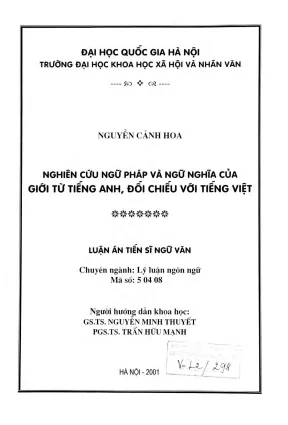 Nghiên cứu ngữ pháp và ngữ nghĩa của giới từ tiếng anh đối chiếu với tiếng việt luận văn ts lý luận ngôn ngữ 6789843