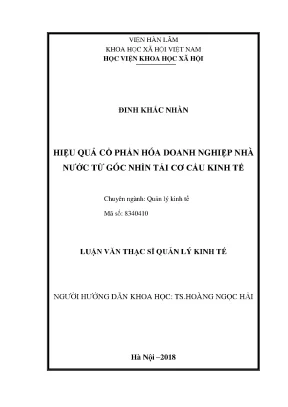 Luận văn thạc sĩ hiệu quả cổ phần hóa doanh nghiệp nhà nước từ góc nhìn tái cơ cấu kinh tế