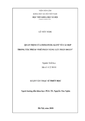 Luận văn thạc sĩ quan niệm của immanuel kant về cái đẹp trong tác phẩm phê phán năng lực phán đoán