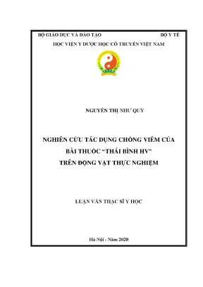 Luận văn thạc sĩ nghiên cứu tác dụng chống viêm của bài thuốc thái bình hv trên động vật thực nghiệm