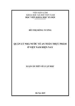 Luận án tiến sĩ luật học quản lý nhà nước về an toàn thực phẩm ở việt nam hiện nay 6106935